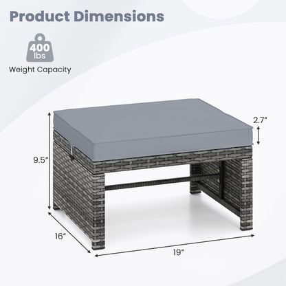 2 Pieces Patio PE Rattan Ottomans, With Zippered Cushions, Gray Outdoor Seating & Patio Chairs at Gallery Canada