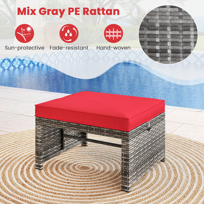2 Pieces Patio PE Rattan Ottomans with Soft Zippered Cushions for Deck, Red Outdoor Seating & Patio Chairs at Gallery Canada