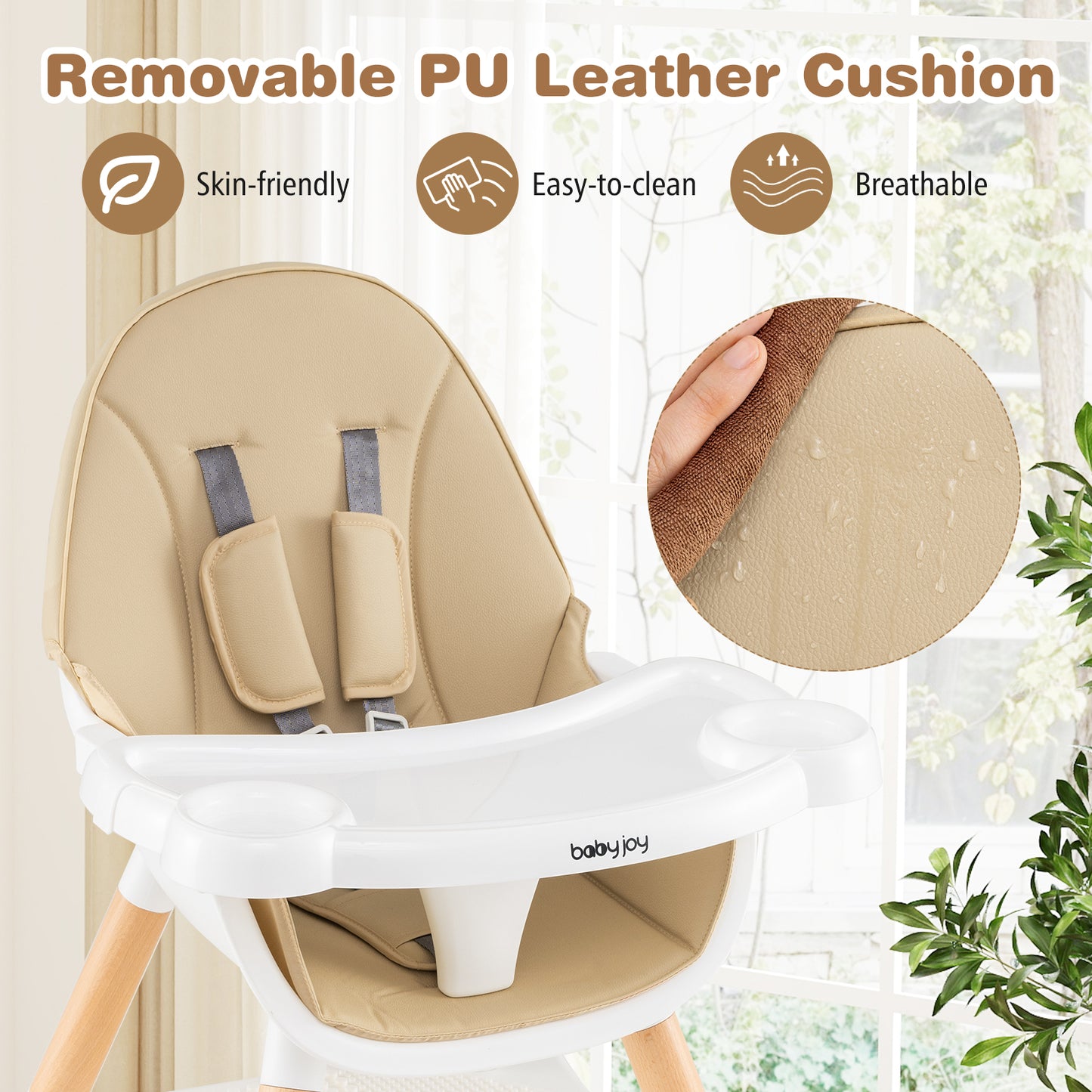 5-in-1 Baby Wooden Convertible High Chair , Beige High Chairs at Gallery Canada