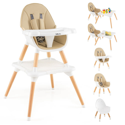 5-in-1 Baby Wooden Convertible High Chair , Beige