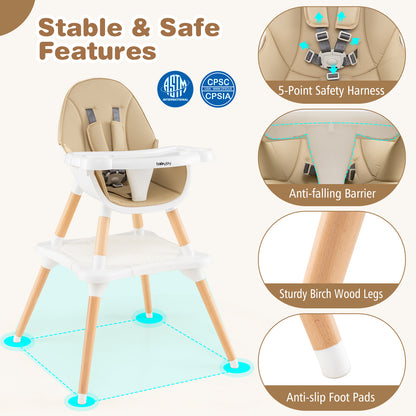 5-in-1 Baby Wooden Convertible High Chair , Beige High Chairs at Gallery Canada