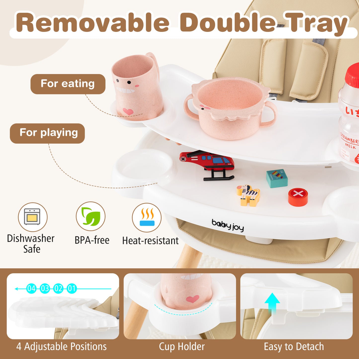 5-in-1 Baby Wooden Convertible High Chair , Beige High Chairs at Gallery Canada