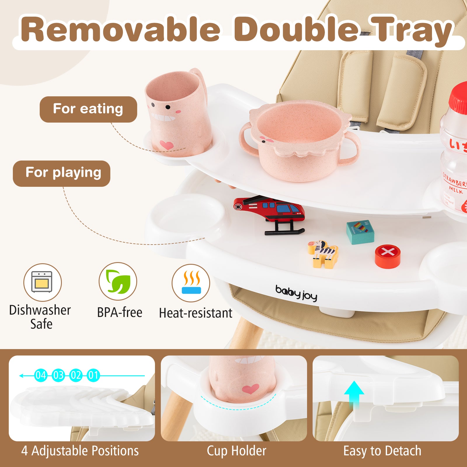 5-in-1 Baby Wooden Convertible High Chair , Beige High Chairs at Gallery Canada