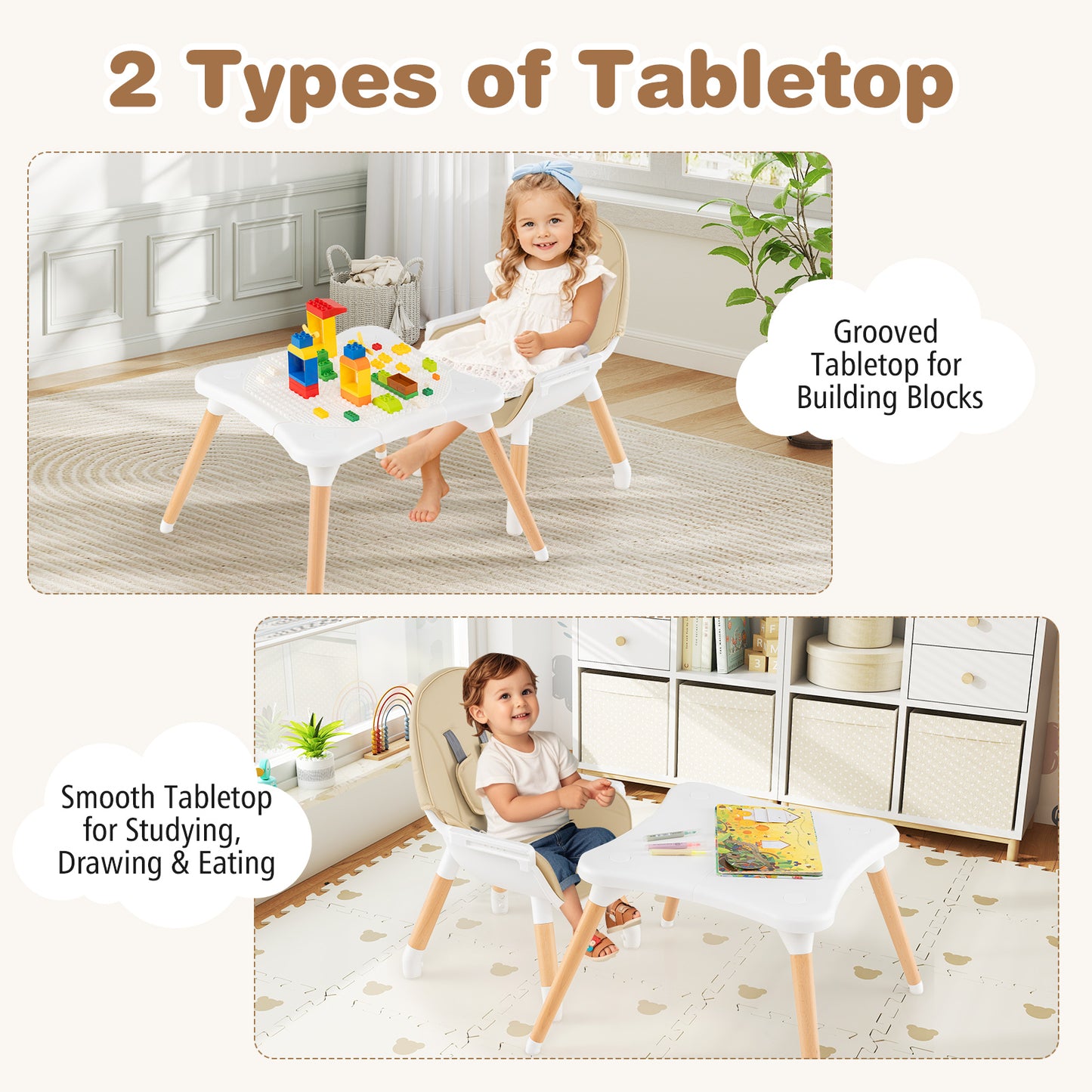 5-in-1 Baby Wooden Convertible High Chair , Beige High Chairs at Gallery Canada