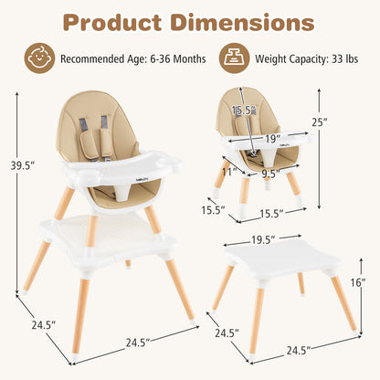 5-in-1 Baby Wooden Convertible High Chair , Beige High Chairs at Gallery Canada