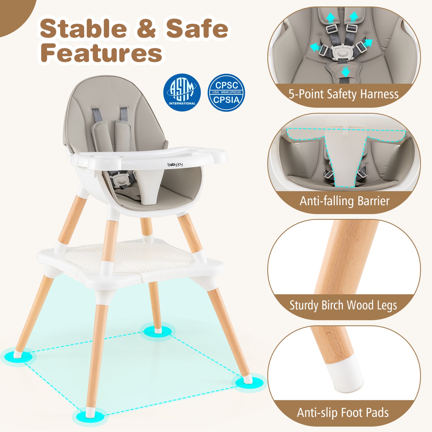 5-in-1 Baby Wooden Convertible High Chair , Gray High Chairs at Gallery Canada