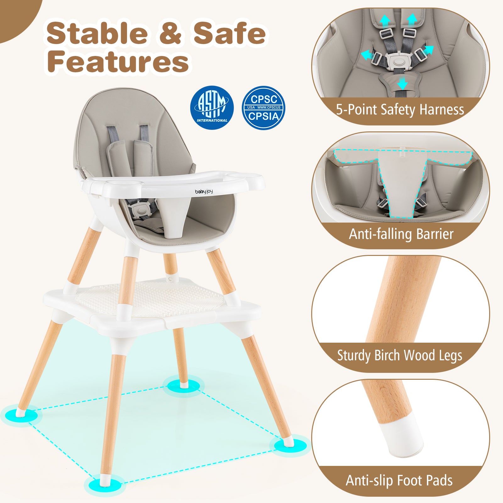 5-in-1 Baby Wooden Convertible High Chair , Gray High Chairs at Gallery Canada