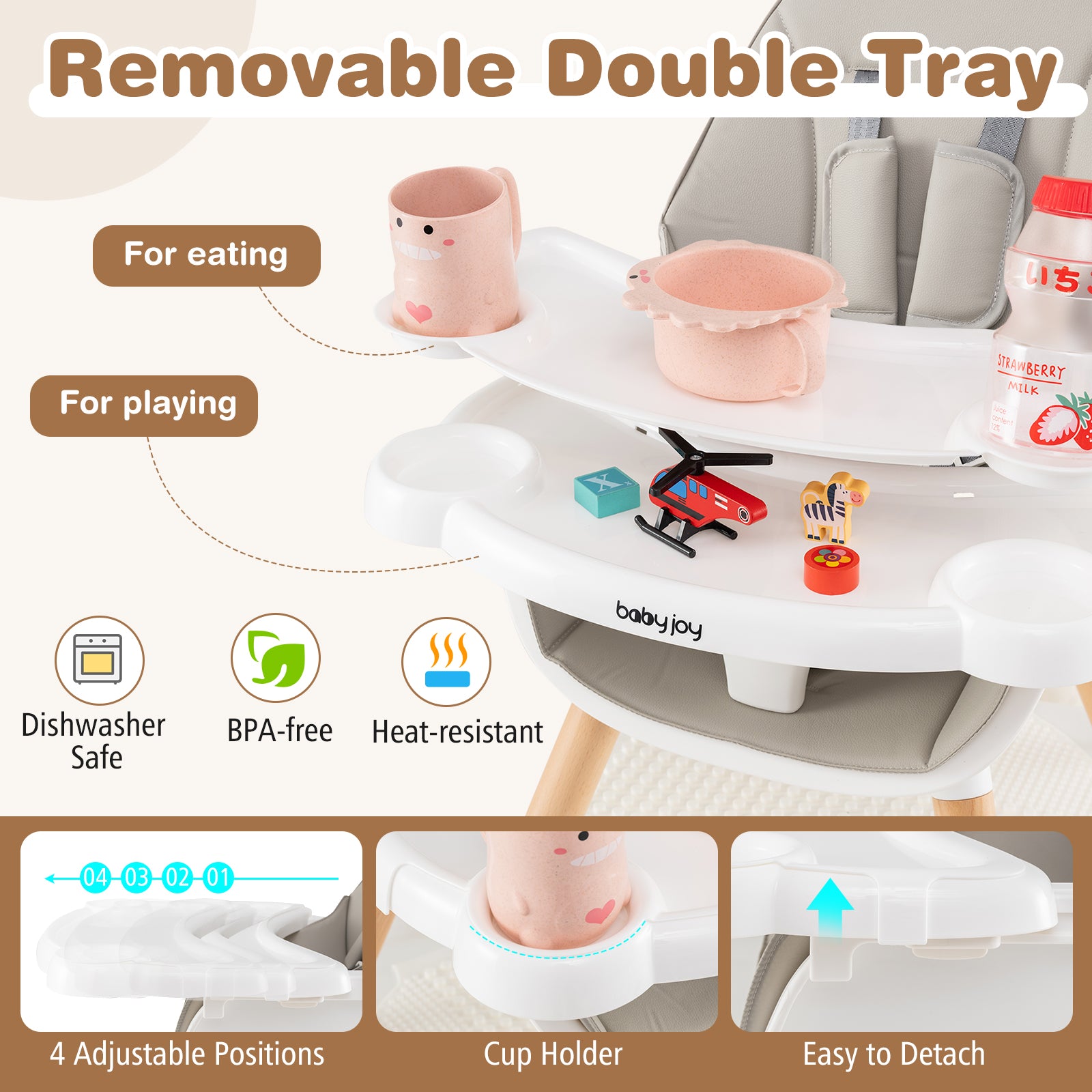 5-in-1 Baby Wooden Convertible High Chair , Gray High Chairs at Gallery Canada