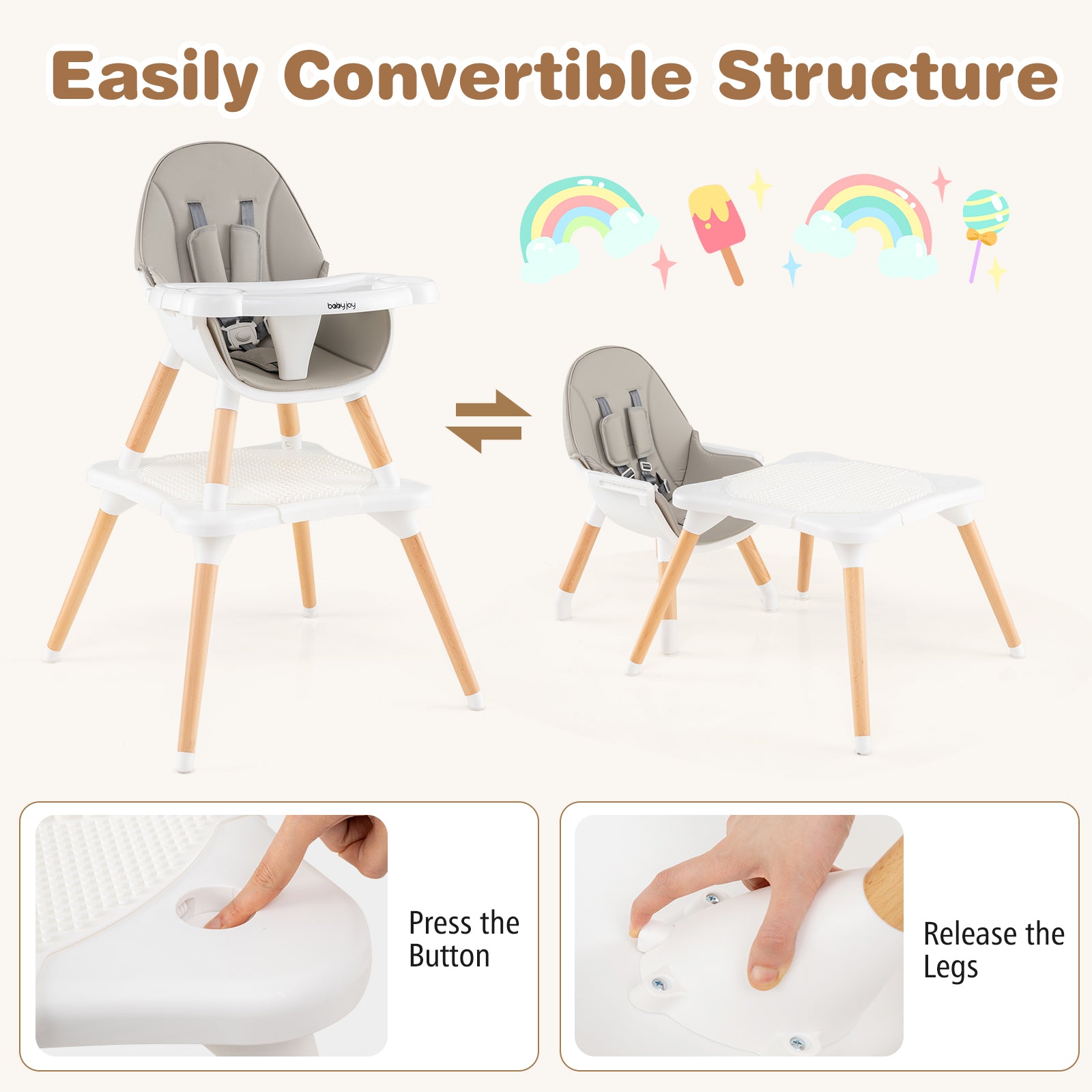 5-in-1 Baby Wooden Convertible High Chair , Gray High Chairs at Gallery Canada