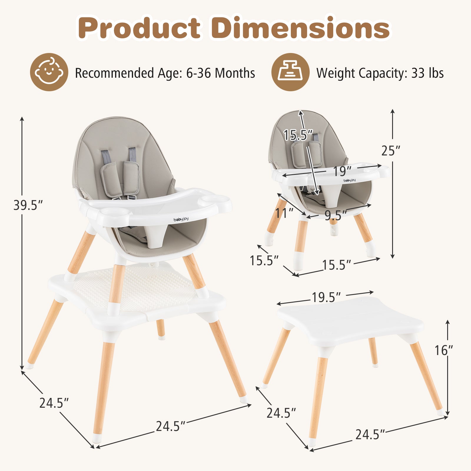 5-in-1 Baby Wooden Convertible High Chair , Gray High Chairs at Gallery Canada