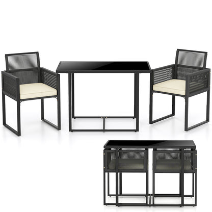 3 Pieces Patio Tempered Glass Top Table and Chairs Set for Porch Backyard, White Patio Conversation Sets at Gallery Canada