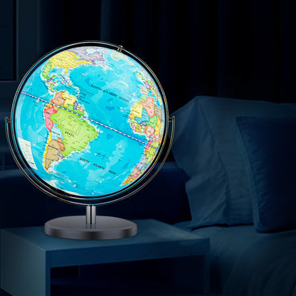 13 Inch Illuminated World Globe 720° Rotating Map with LED Light, Blue Learning Toys at Gallery Canada