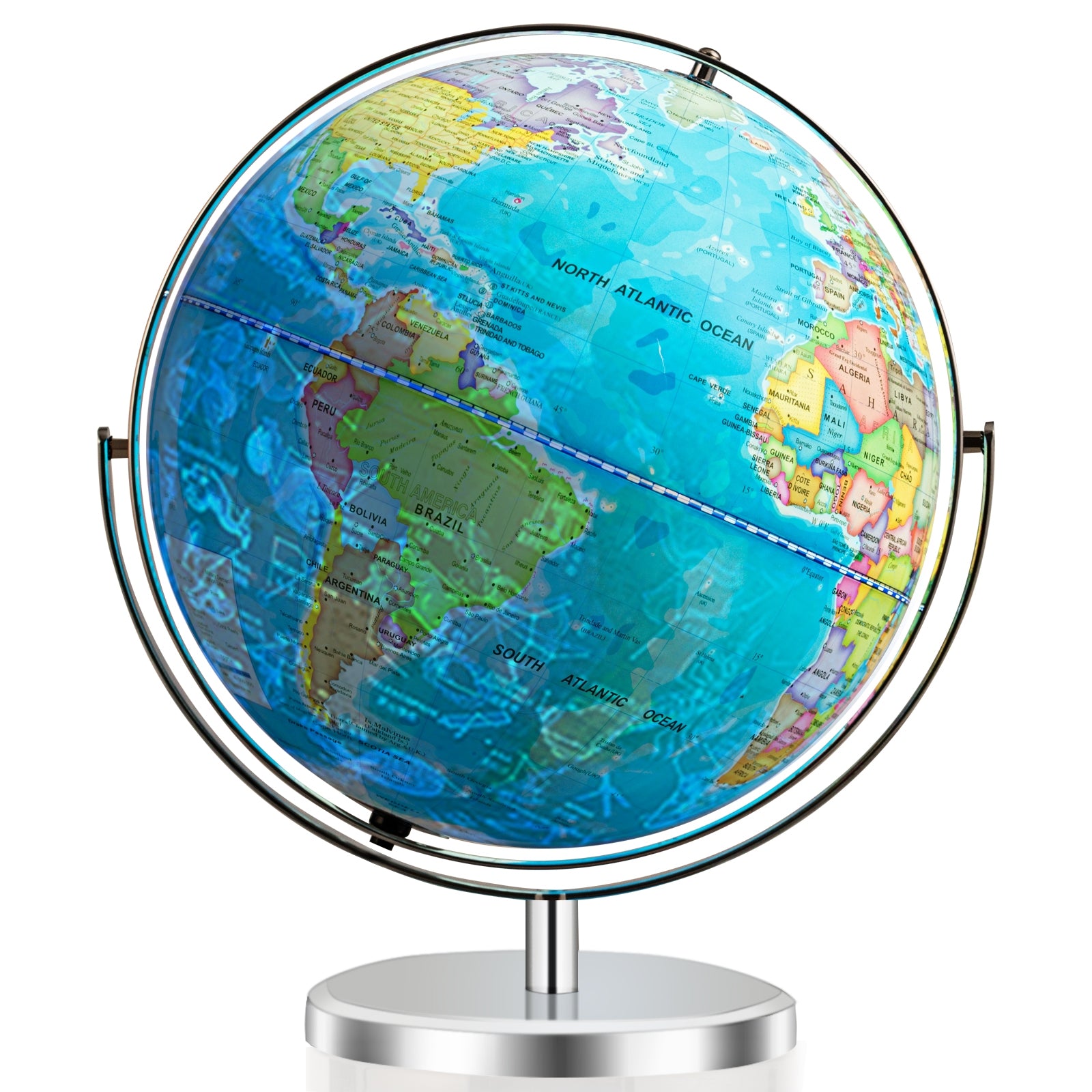 13 Inch Illuminated World Globe 720° Rotating Map with LED Light, Blue Learning Toys at Gallery Canada