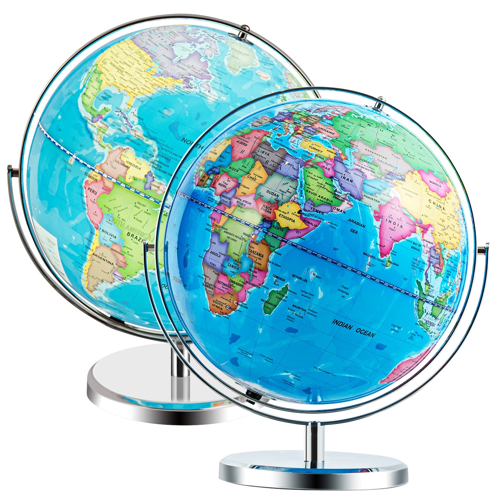 13 Inch Illuminated World Globe 720° Rotating Map with LED Light, Blue Learning Toys at Gallery Canada