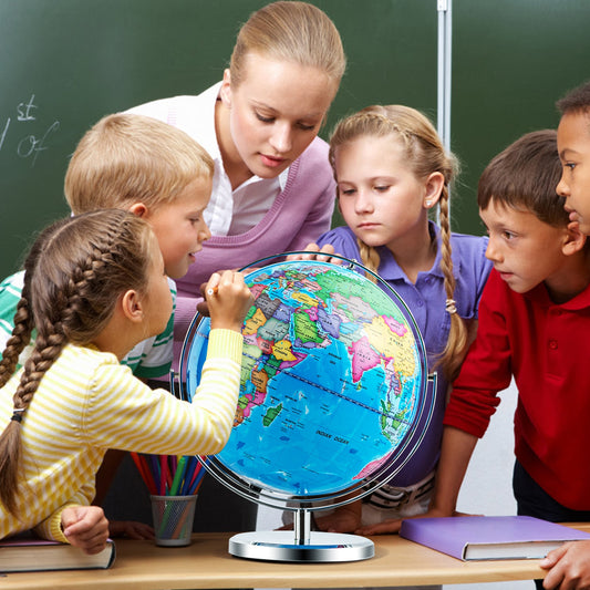 13 Inch Illuminated World Globe 720° Rotating Map with LED Light, Blue Learning Toys Blue at Gallery Canada