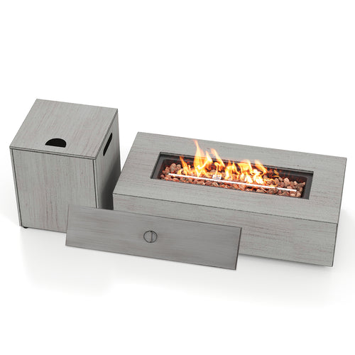 42 Inch 50,000 BTU Outdoor Rectangular Fire Table, With Tank Holder, Gray