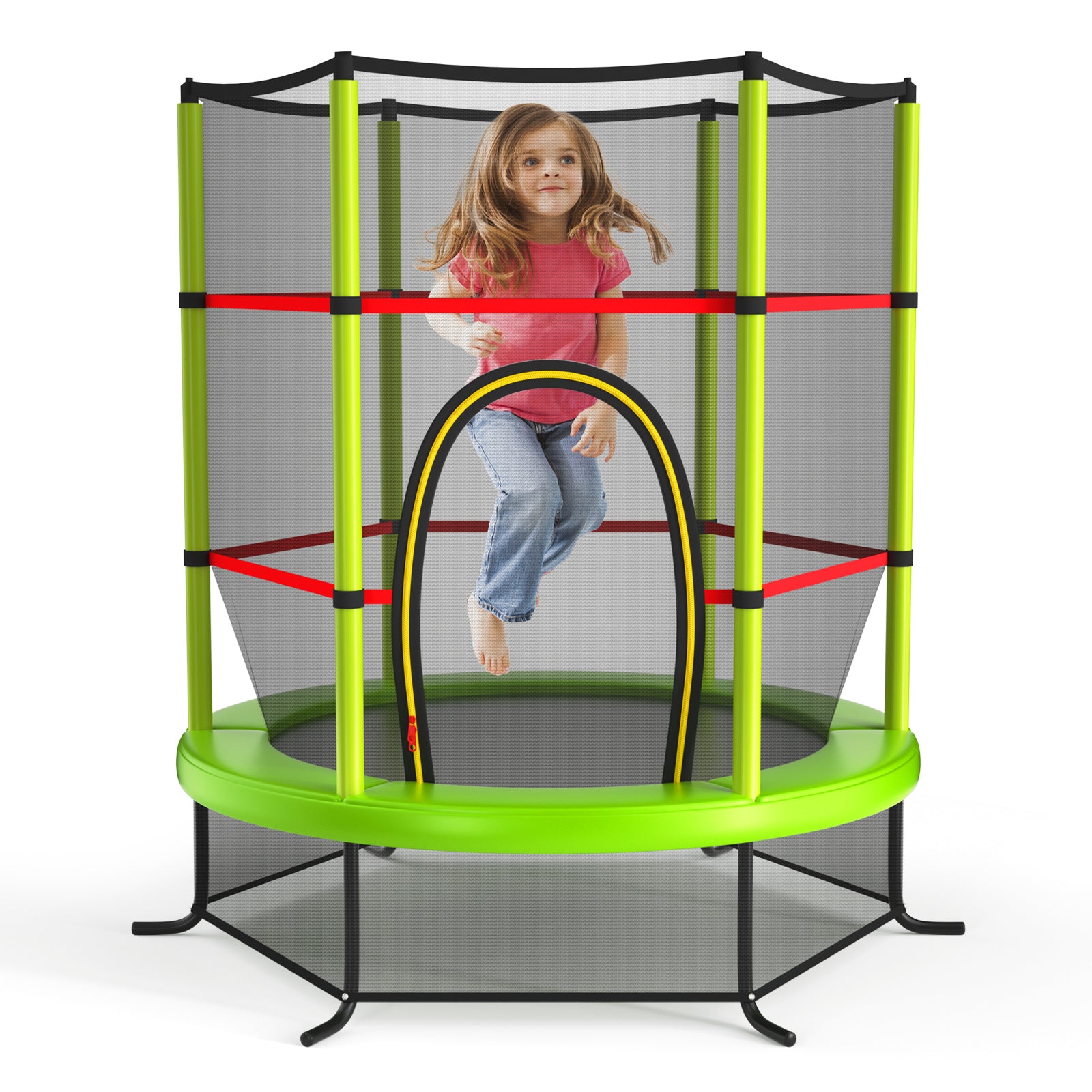 55 Inch Kids Recreational Trampoline Bouncing Jumping Mat with Enclosure Net, Green Trampolines at Gallery Canada