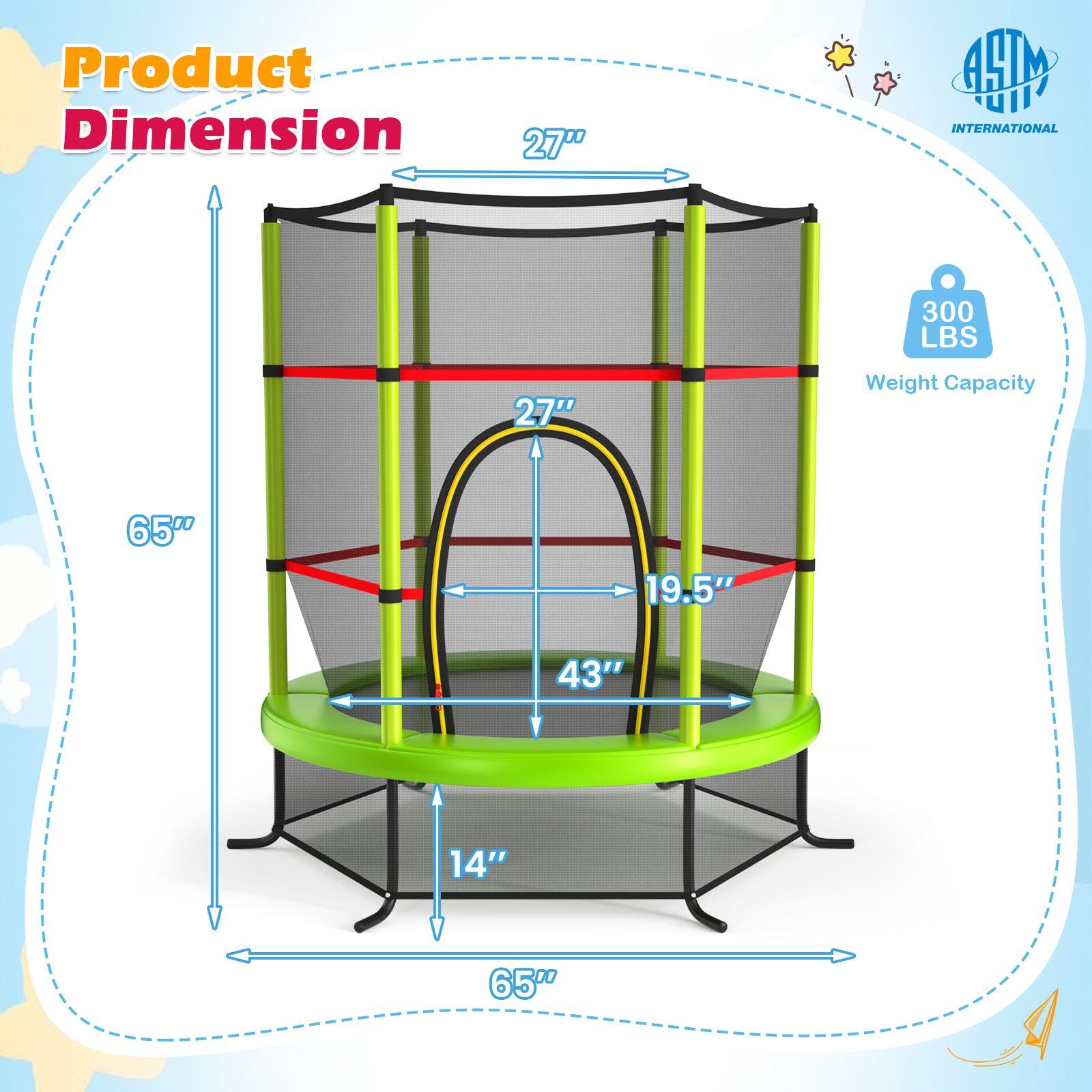55 Inch Kids Recreational Trampoline Bouncing Jumping Mat with Enclosure Net, Green Trampolines at Gallery Canada