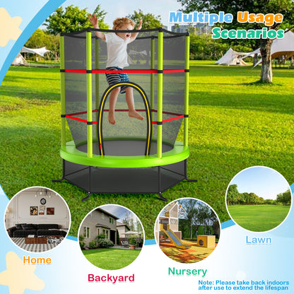 55 Inch Kids Recreational Trampoline Bouncing Jumping Mat with Enclosure Net, Green Trampolines at Gallery Canada