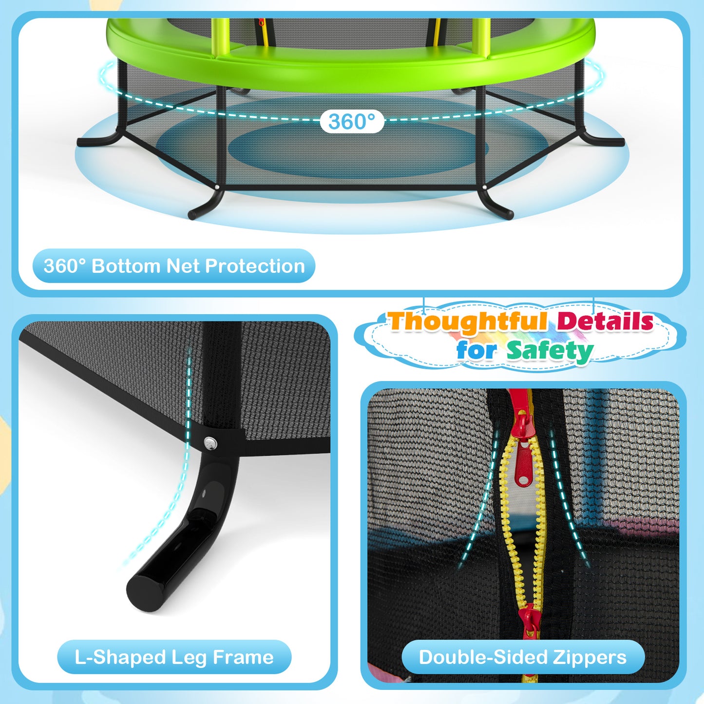 55 Inch Kids Recreational Trampoline Bouncing Jumping Mat with Enclosure Net, Green Trampolines at Gallery Canada