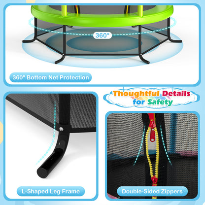 55 Inch Kids Recreational Trampoline Bouncing Jumping Mat with Enclosure Net, Green Trampolines at Gallery Canada