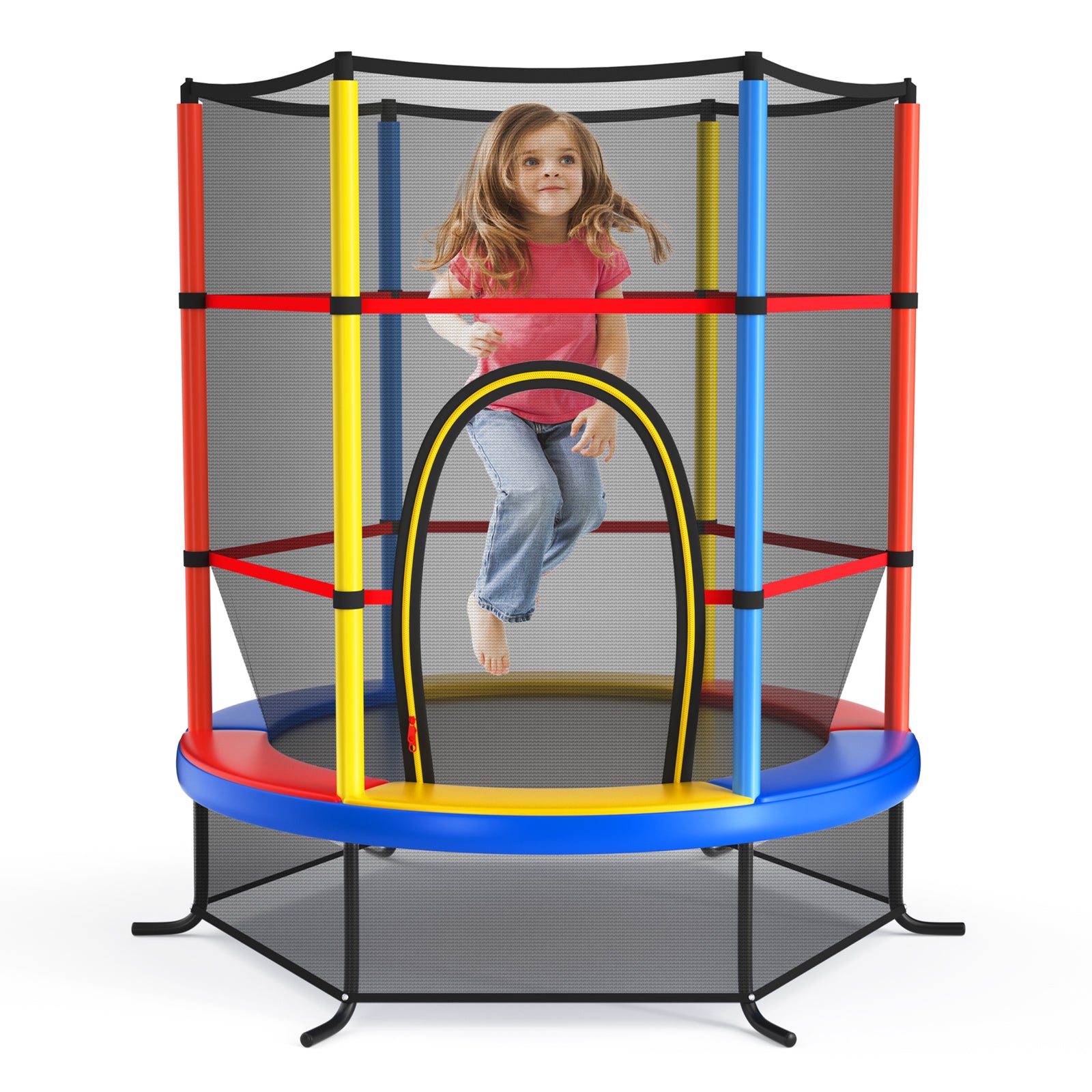 55 Inch Kids Recreational Trampoline Bouncing Jumping Mat with Enclosure Net, Yellow Trampolines at Gallery Canada