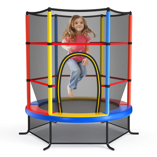 55 Inch Kids Recreational Trampoline Bouncing Jumping Mat with Enclosure Net, Yellow