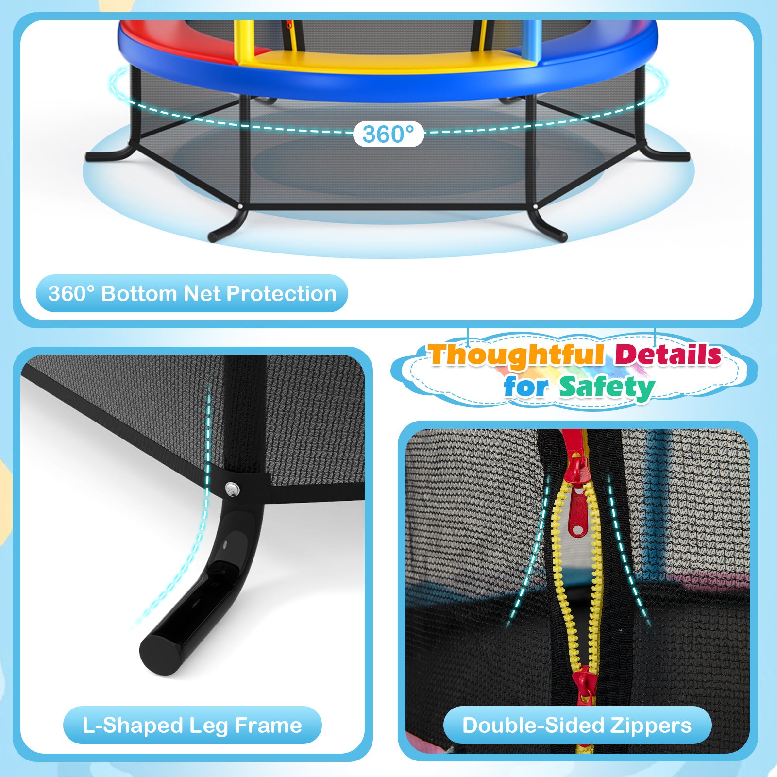 55 Inch Kids Recreational Trampoline Bouncing Jumping Mat with Enclosure Net, Yellow Trampolines at Gallery Canada