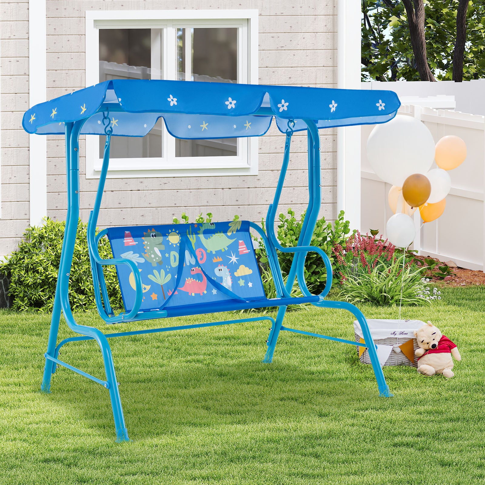 2-Seater Kids Patio Swing with Metal Stand and Adjustable Canopy-Bule, Blue Swing & Playsets at Gallery Canada