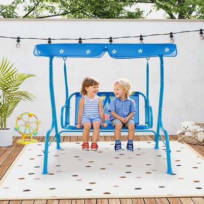 2-Seater Kids Patio Swing with Metal Stand and Adjustable Canopy-Bule, Blue Swing & Playsets at Gallery Canada