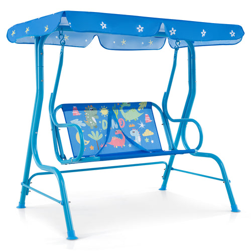 2-Seater Kids Patio Swing with Metal Stand and Adjustable Canopy-Bule, Blue