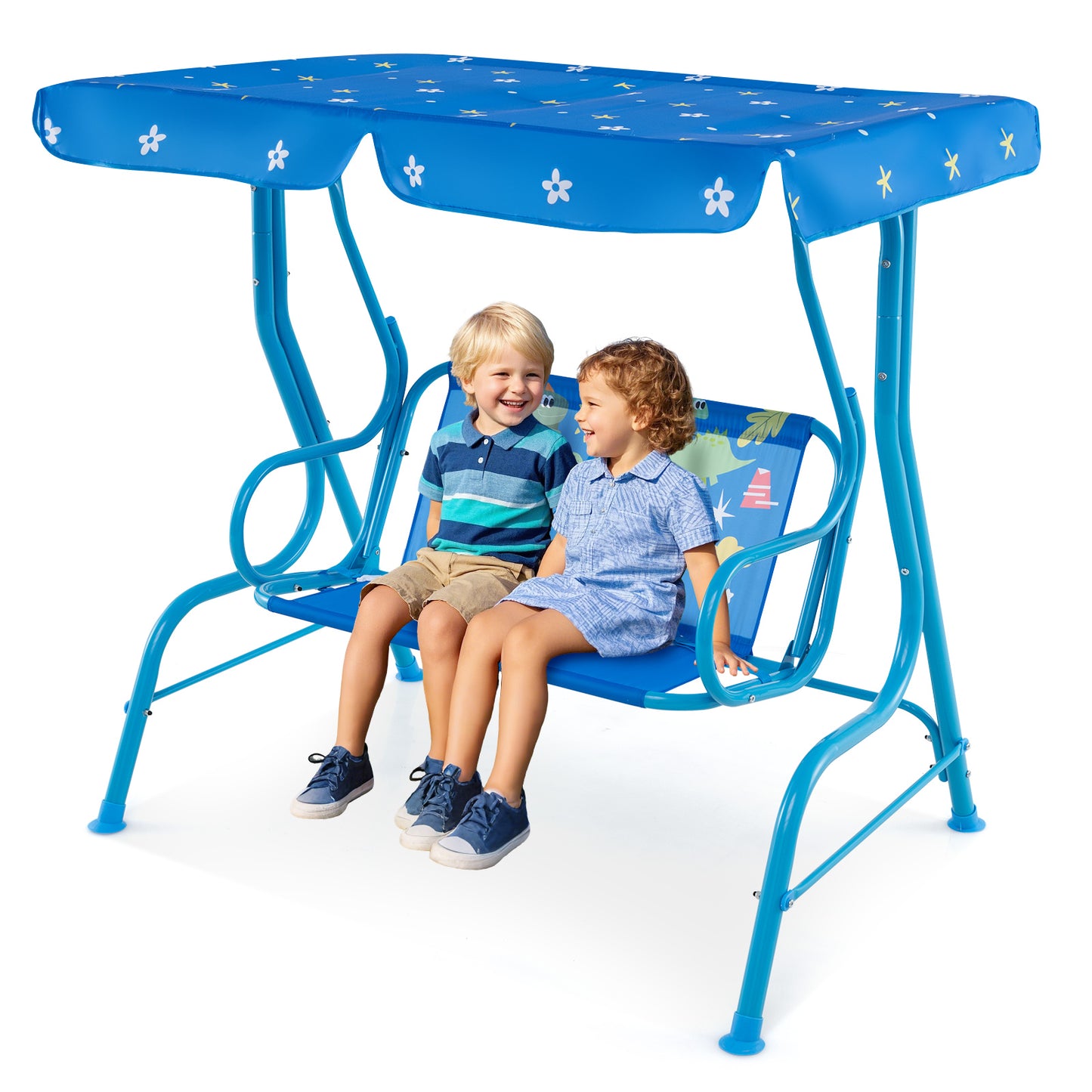 2-Seater Kids Patio Swing with Metal Stand and Adjustable Canopy-Bule, Blue Swing & Playsets at Gallery Canada