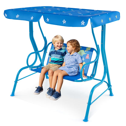 2-Seater Kids Patio Swing with Metal Stand and Adjustable Canopy-Bule, Blue Swing & Playsets at Gallery Canada