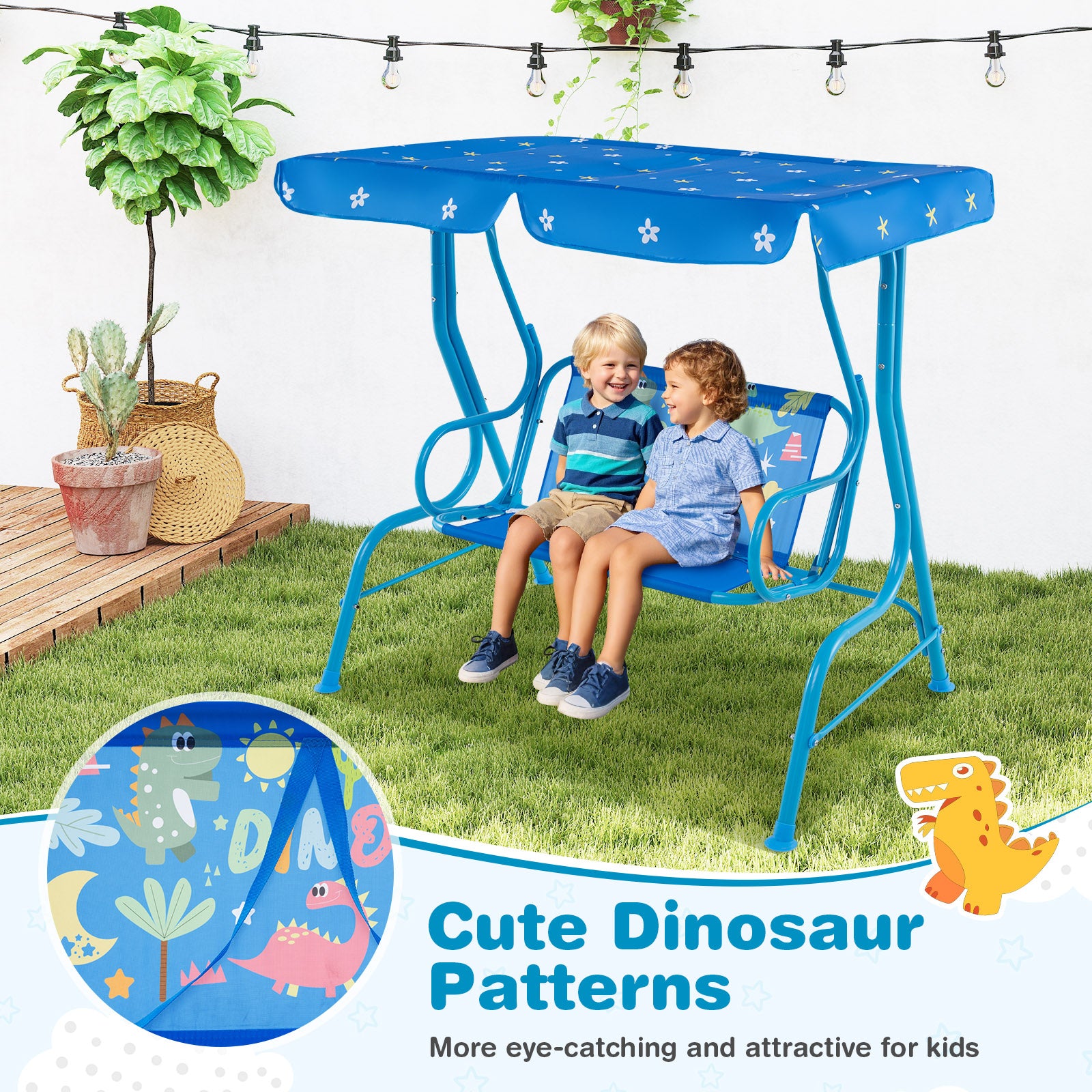 2-Seater Kids Patio Swing with Metal Stand and Adjustable Canopy-Bule, Blue Swing & Playsets at Gallery Canada