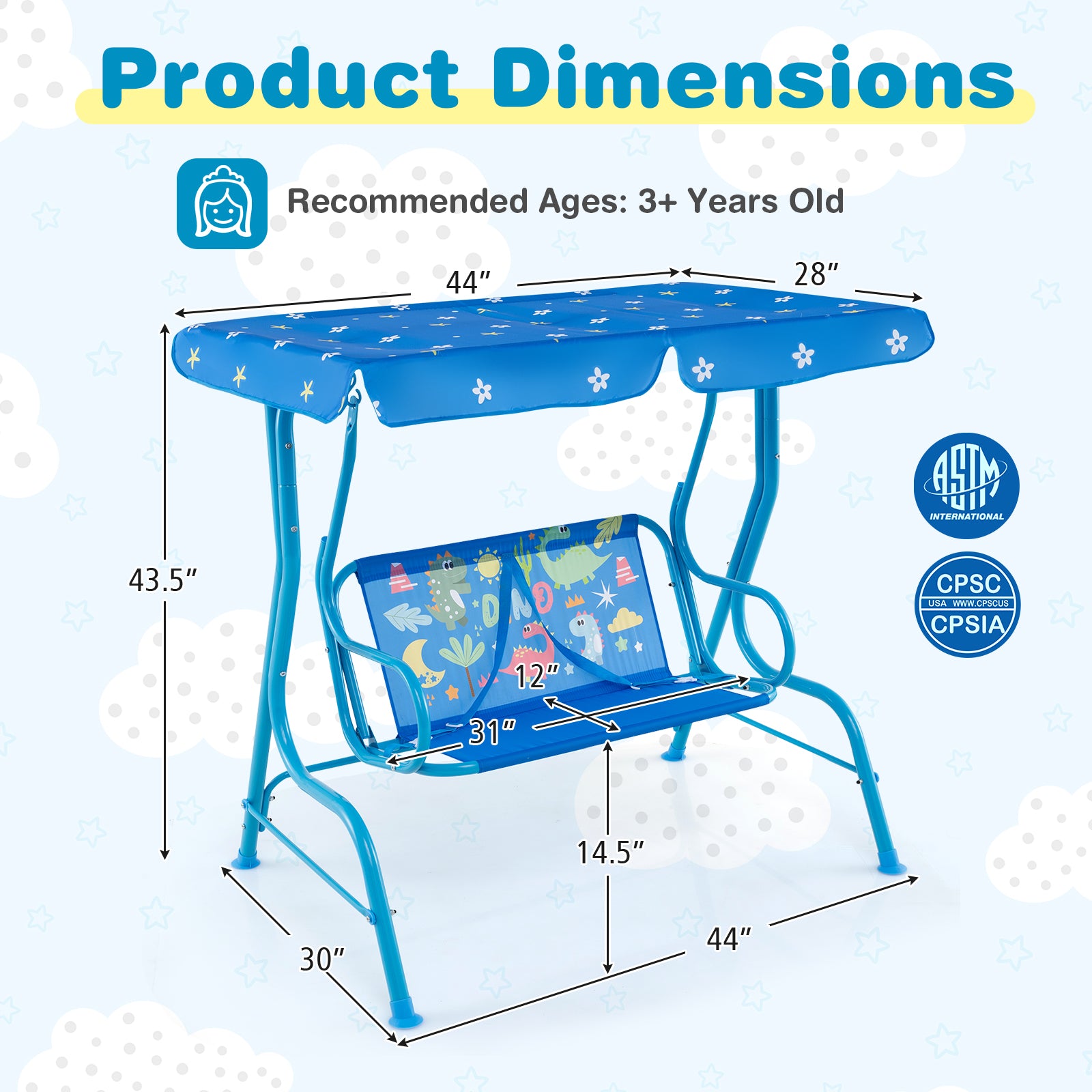 2-Seater Kids Patio Swing with Metal Stand and Adjustable Canopy-Bule, Blue Swing & Playsets at Gallery Canada