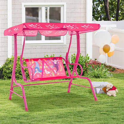 2-Seater Kids Patio Swing with Metal Stand and Adjustable Canopy, Pink Swing & Playsets at Gallery Canada