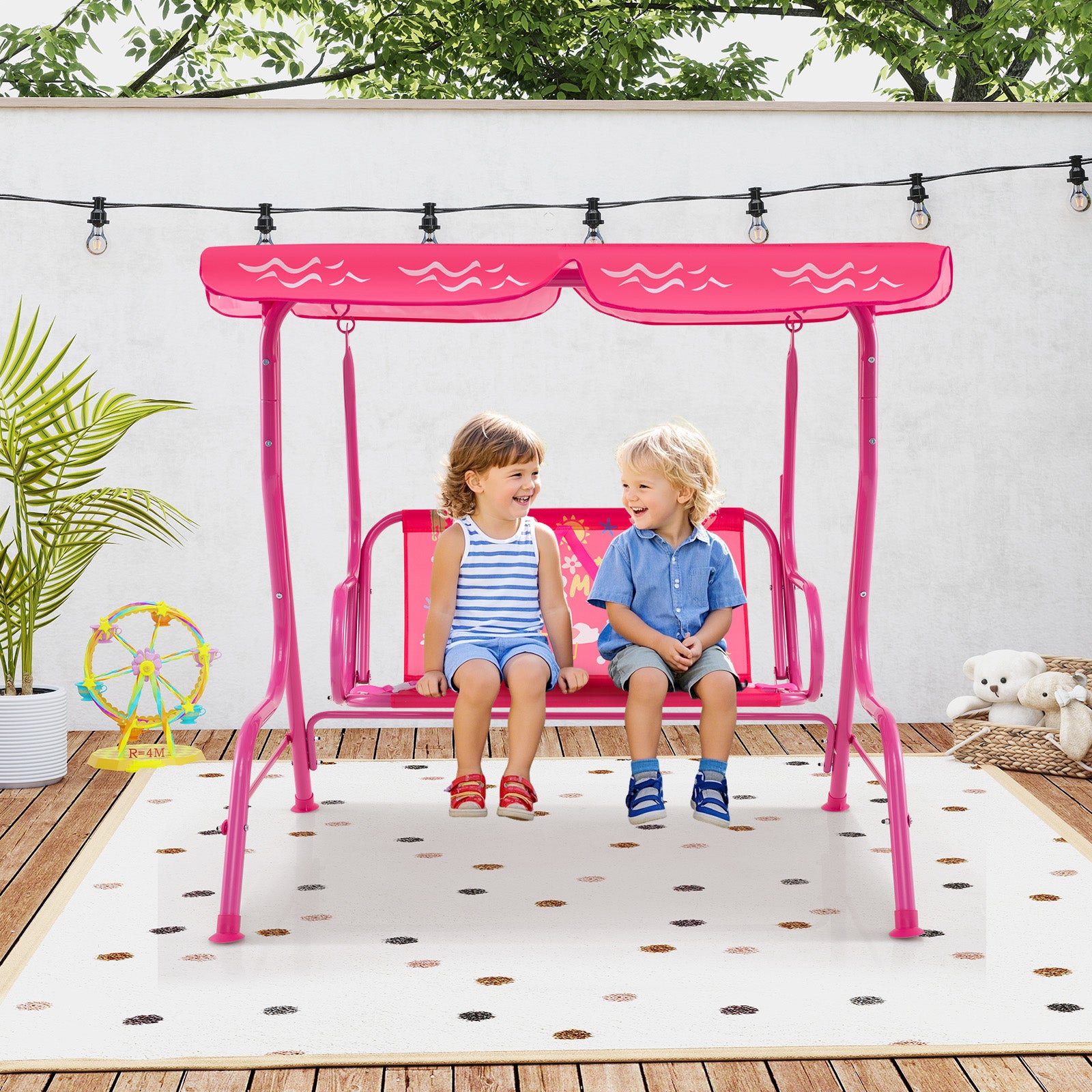 2-Seater Kids Patio Swing with Metal Stand and Adjustable Canopy, Pink Swing & Playsets at Gallery Canada