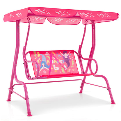 2-Seater Kids Patio Swing, Metal Stand, Adjustable Canopy, Pink