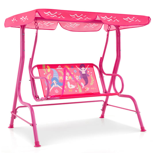 2-Seater Kids Patio Swing, Metal Stand, Adjustable Canopy, Pink Swing & Playsets Pink at Gallery Canada