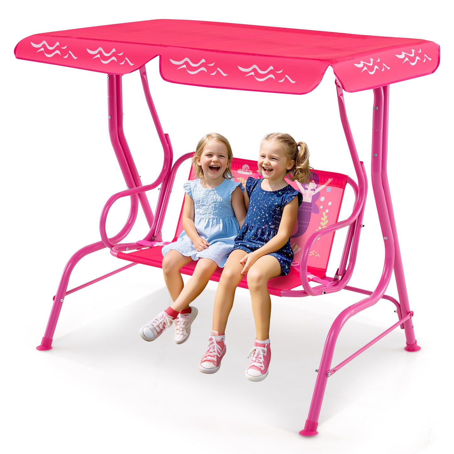 2-Seater Kids Patio Swing with Metal Stand and Adjustable Canopy, Pink Swing & Playsets at Gallery Canada