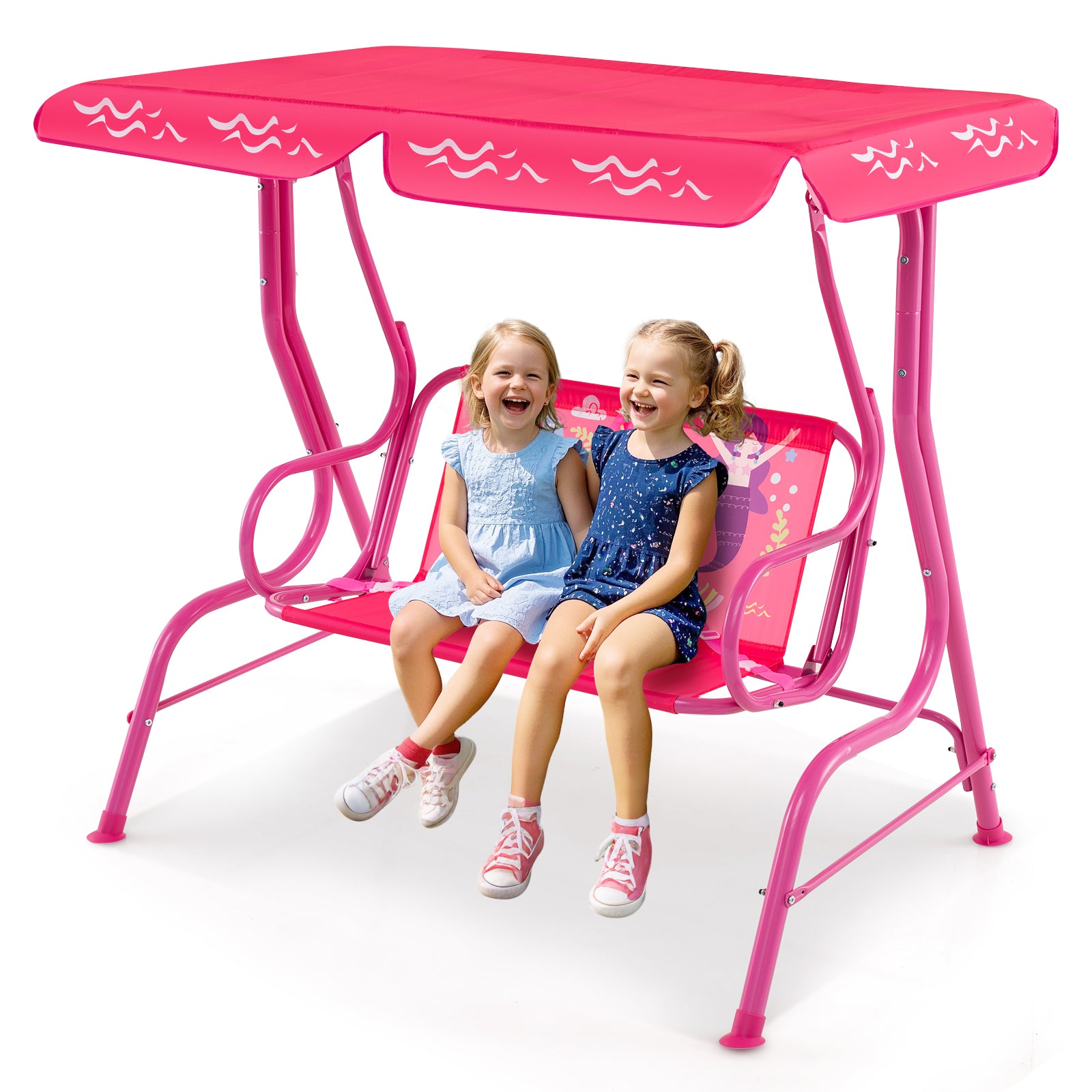 2-Seater Kids Patio Swing with Metal Stand and Adjustable Canopy, Pink Swing & Playsets at Gallery Canada