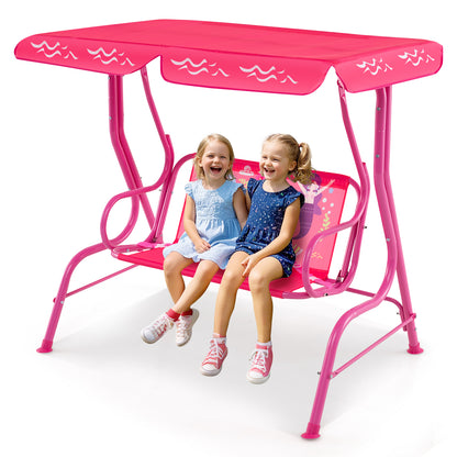 2-Seater Kids Patio Swing with Metal Stand and Adjustable Canopy, Pink Swing & Playsets at Gallery Canada