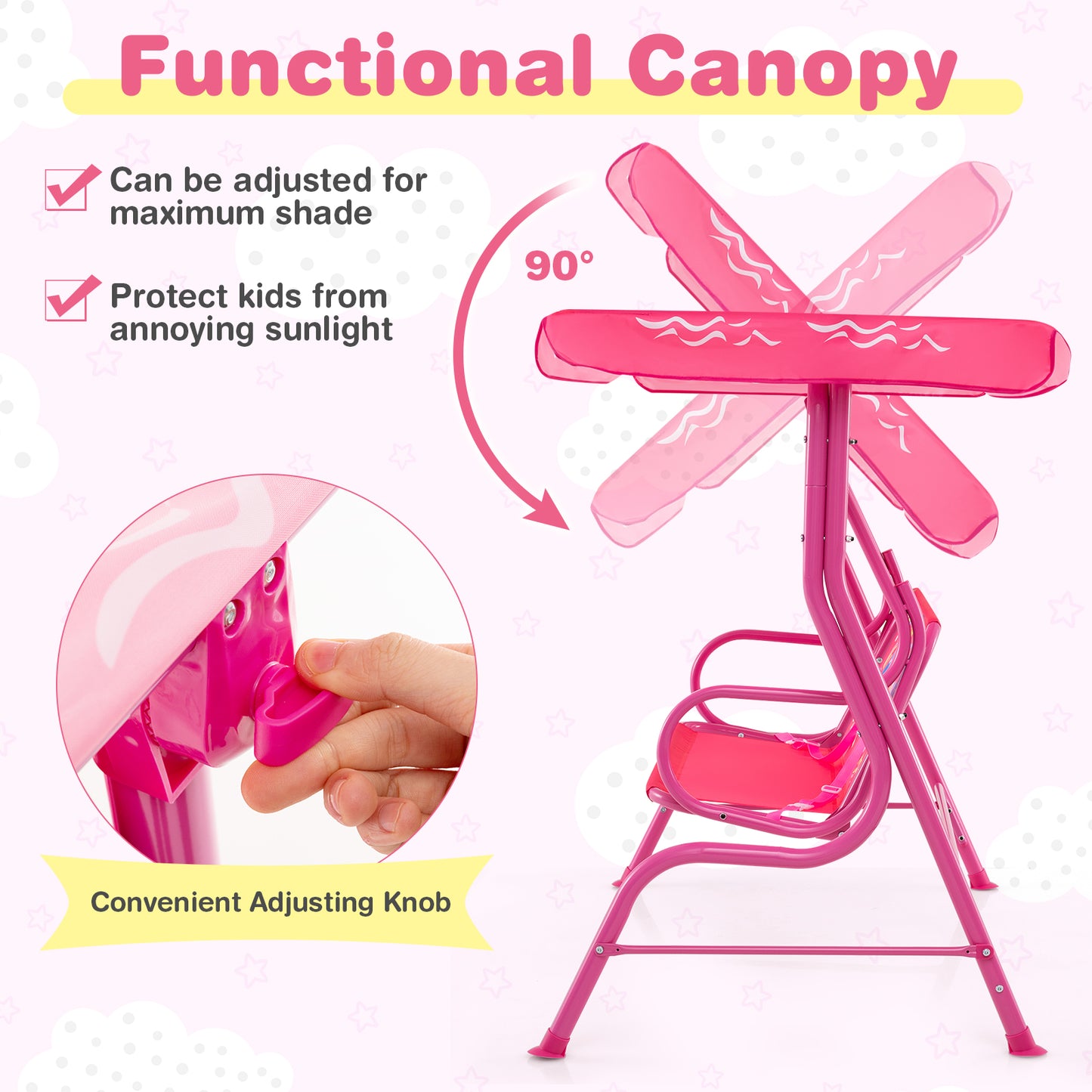 2-Seater Kids Patio Swing with Metal Stand and Adjustable Canopy, Pink Swing & Playsets at Gallery Canada