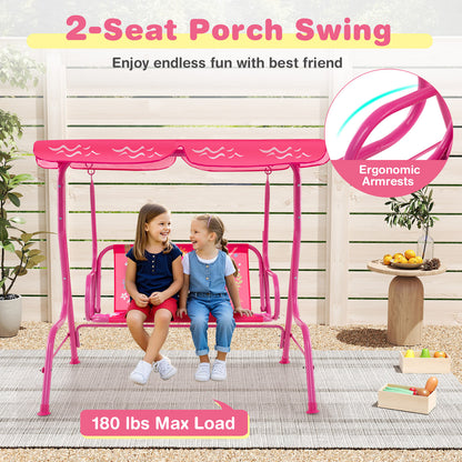 2-Seater Kids Patio Swing with Metal Stand and Adjustable Canopy, Pink Swing & Playsets at Gallery Canada