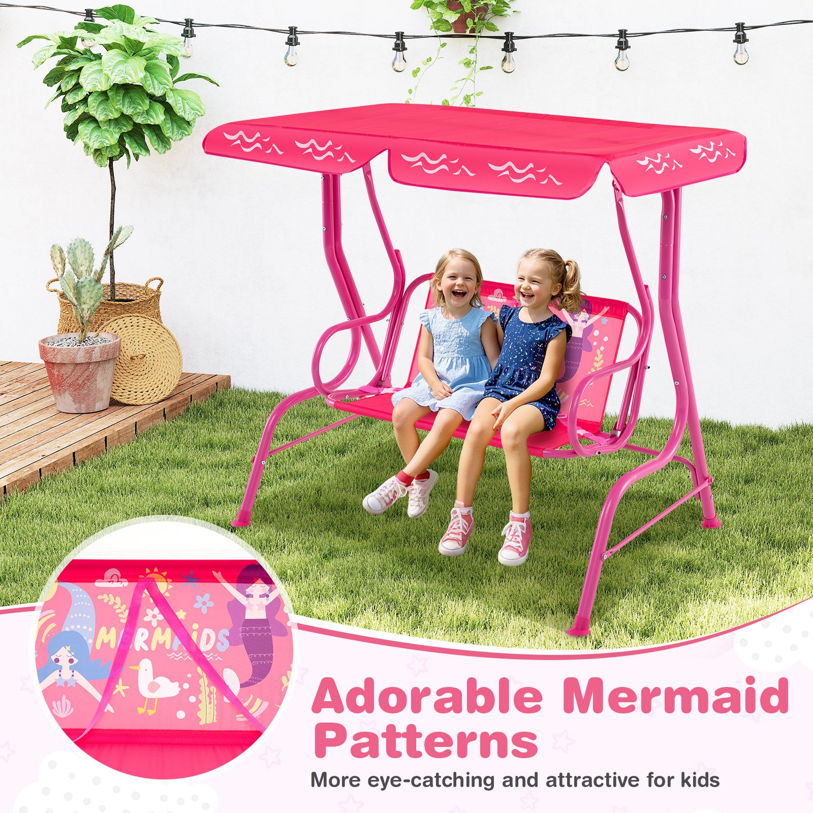 2-Seater Kids Patio Swing with Metal Stand and Adjustable Canopy, Pink Swing & Playsets at Gallery Canada