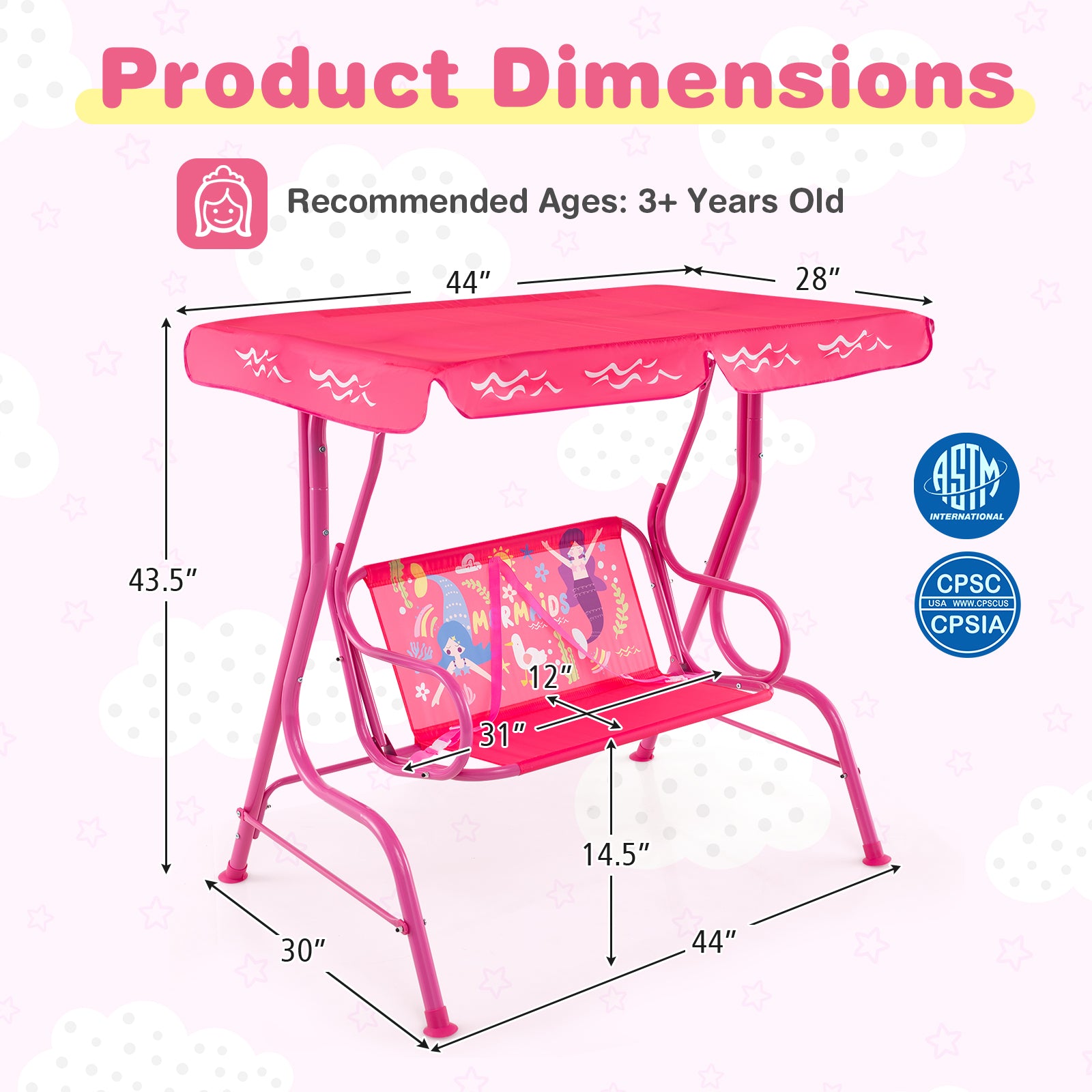 2-Seater Kids Patio Swing with Metal Stand and Adjustable Canopy, Pink Swing & Playsets at Gallery Canada