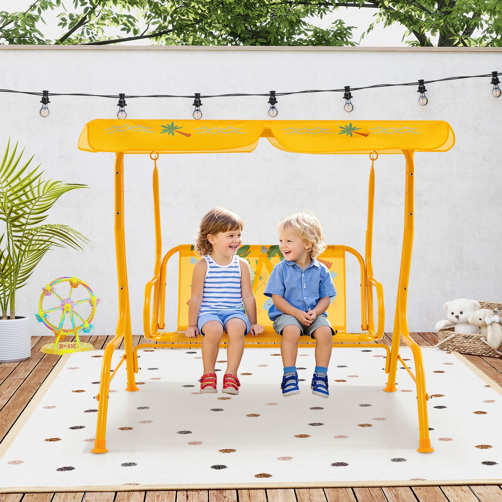 2-Seater Kids Patio Swing with Metal Stand and Adjustable Canopy, Yellow Swing & Playsets at Gallery Canada