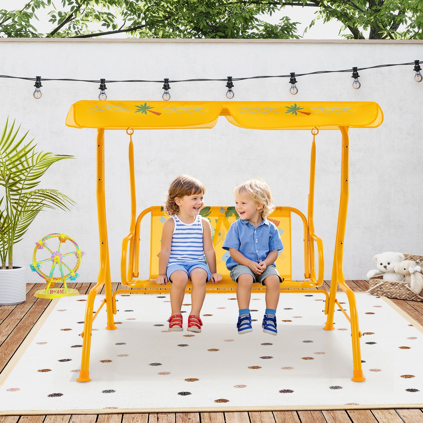 2-Seater Kids Patio Swing with Metal Stand and Adjustable Canopy, Yellow Swing & Playsets at Gallery Canada