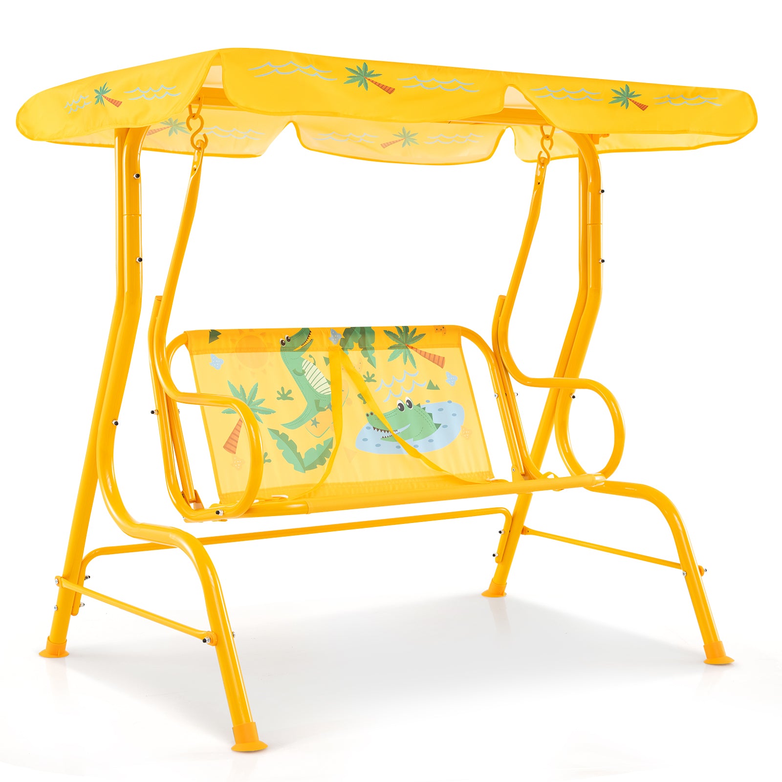 2-Seater Kids Patio Swing with Metal Stand and Adjustable Canopy, Yellow Swing & Playsets Yellow at Gallery Canada