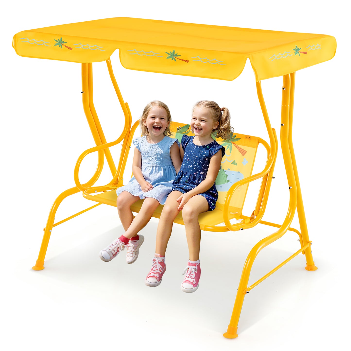 2-Seater Kids Patio Swing with Metal Stand and Adjustable Canopy, Yellow Swing & Playsets at Gallery Canada